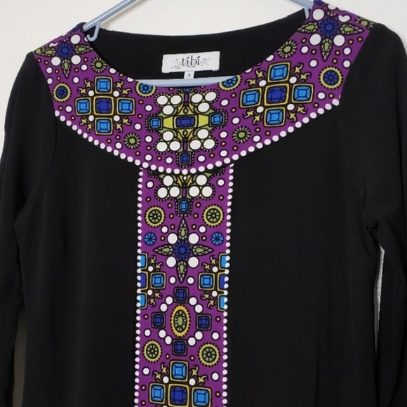 Tibi Jewel Panel Shift Dress Scuba Luxury Black Purple Mini - Picture 10 of 14